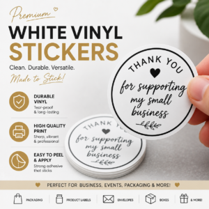 Custom White Vinyl Gloss Stickers
