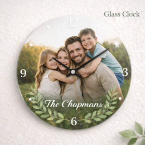 Personalised Round Glass Clock (200 mm × 200 mm)